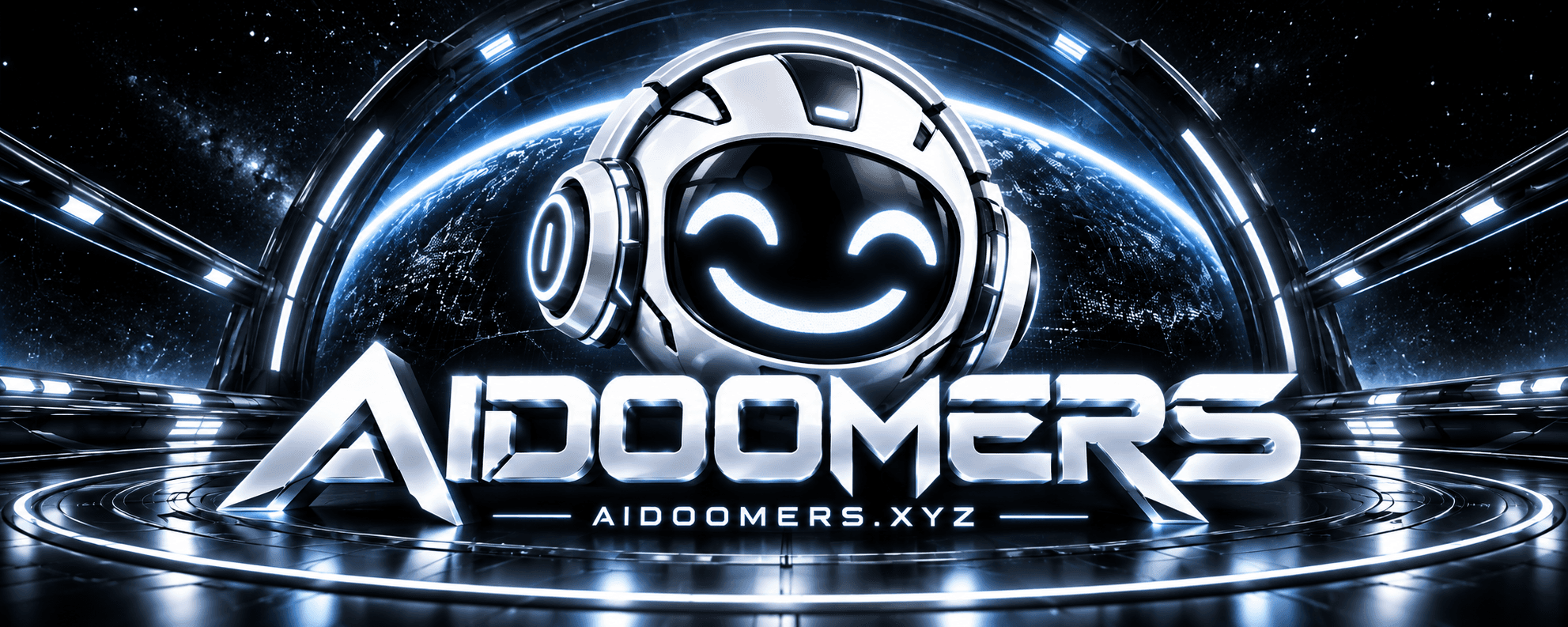 AIDOOMERS space mascot in a neon portal — aidoomers.xyz